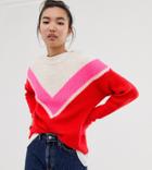 New Look Chevron Sweater In Neon Stripe-red