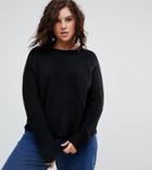 Asos Curve Sweater In Fluffy Yarn With Crew Neck - Black