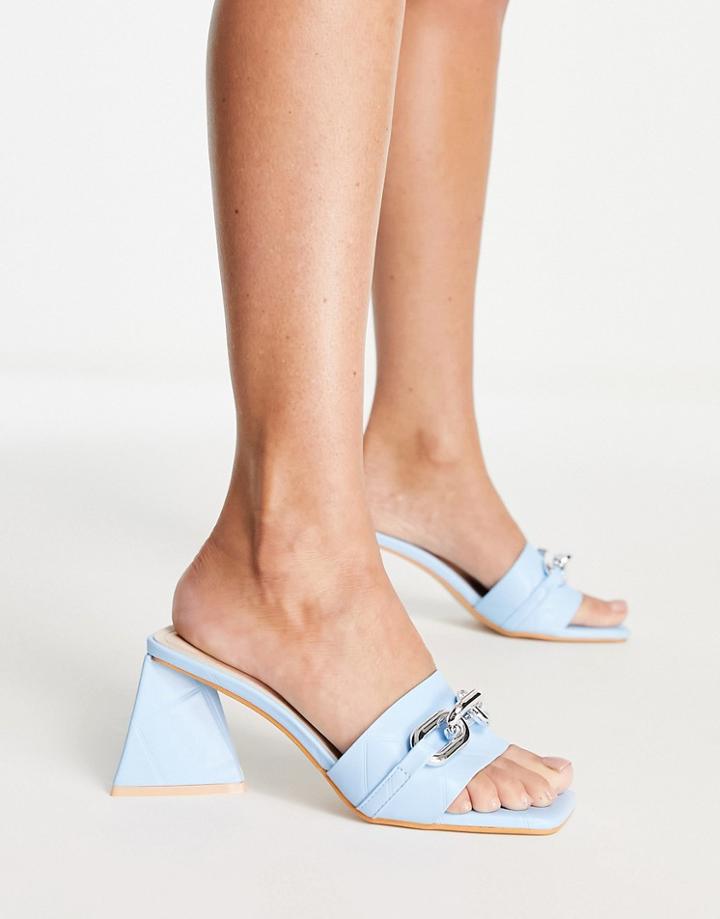 Glamorous Quilted Mid Heel Mule Sandals In Blue