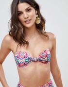Asos Design Mix And Match Knot Front Bandeau Bikini Top In Mosaic Tile Print-multi