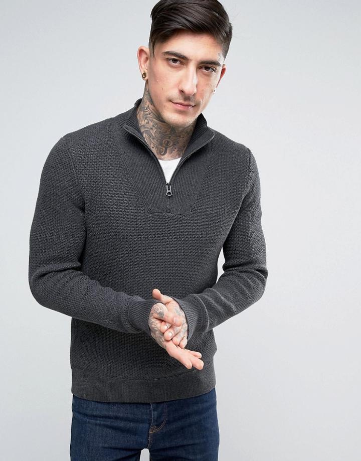 Boss Orange By Hugo Boss Mesh Knit Sweater Half Zip - Gray