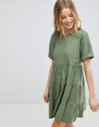 Asos Cotton Smock Dress With Panels - Green