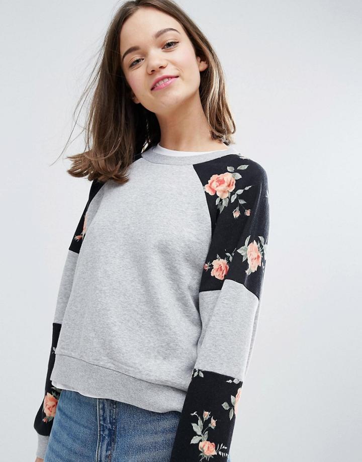 Monki Floral Sweatshirt - Gray