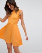 Asos Mini Skater Dress With Shirring Panel - Orange