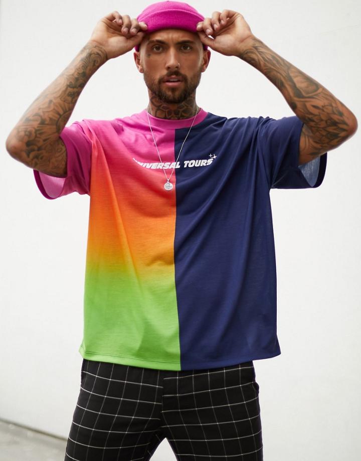Asos Design Oversized T-shirt With Spliced With Ombre Print Side