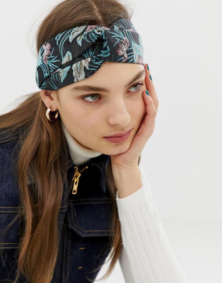 Asos Design Headband With Twist Front In Floral Jacquard-multi