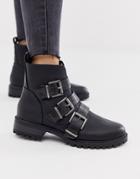 New Look Croc Strap Flat Boots In Black