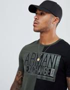 Armani Exchange Box Logo Cut & Sew T-shirt In Khaki/black - Green