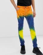Asos Design Skinny Jeans In Tie Dye-orange