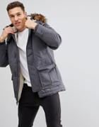 Hollister All Weather Parka Jacket Faux Fur Hood In Gray - Gray