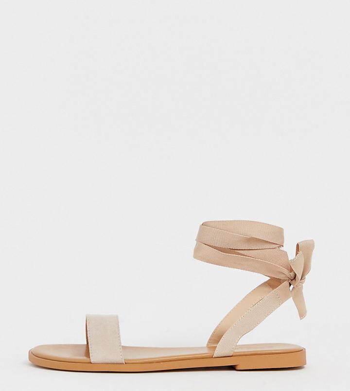 Asos Design Wide Fit Flawless Tie Leg Sandals - Beige