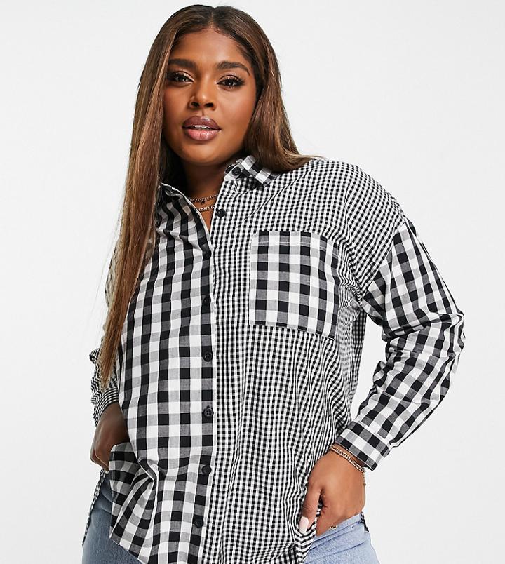 Influence Plus Cotton Poplin Shirt In Gingham-blues