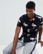 Jack & Jones Originals Short Sleeve Shirt With Revere Collar In Flamingo Print - Black