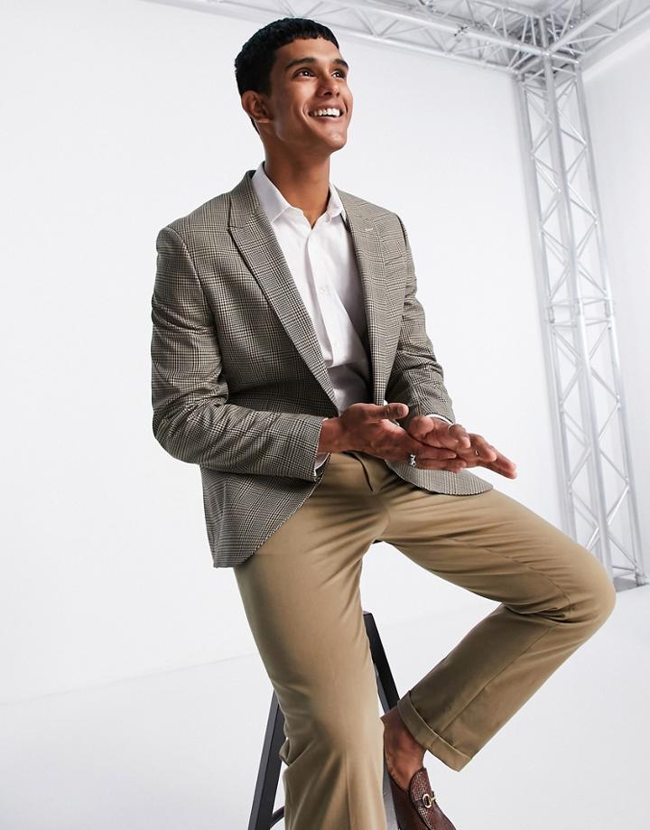 River Island Suit Jacket In Brown Check