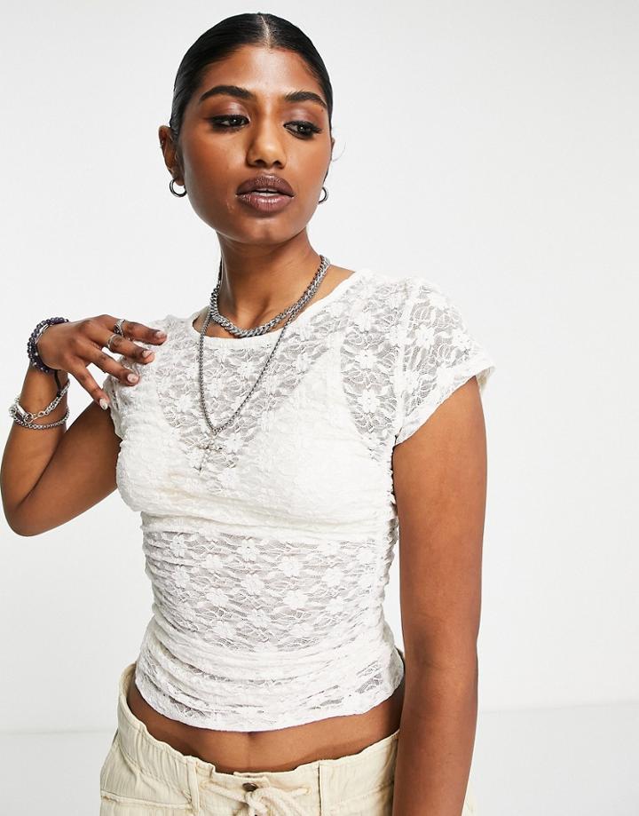 Free People Keep It Simple Lace T-shirt In Ivory-white