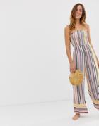 River Island Beach Jumpsuit In Stripe-pink