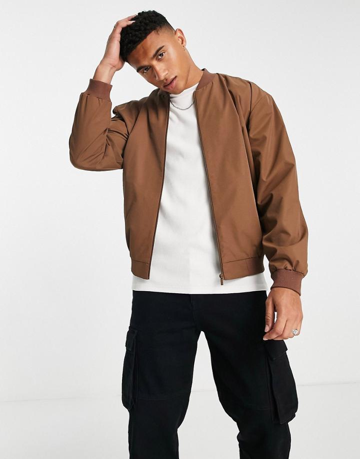 Asos Design Oversized Bomber Jacket In Brown