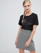 Monki Soft Body Embroidery T-shirt - Black