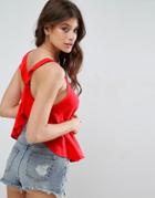 Asos Tank With Ruffle Open Back - Red