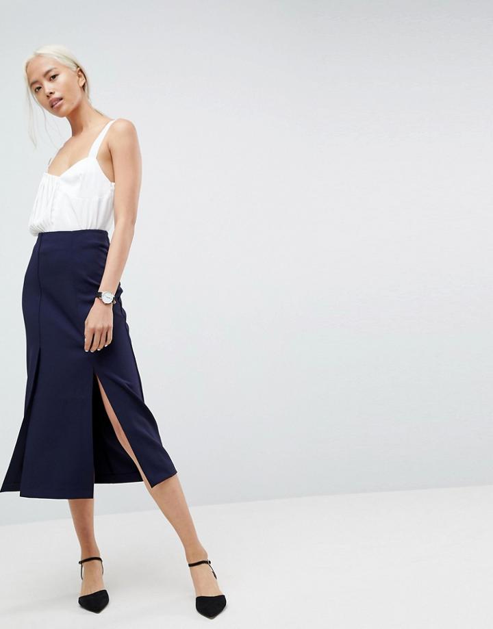 Asos Tailored Column Skirt With Split Detail - Navy