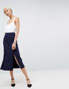 Asos Tailored Column Skirt With Split Detail - Navy