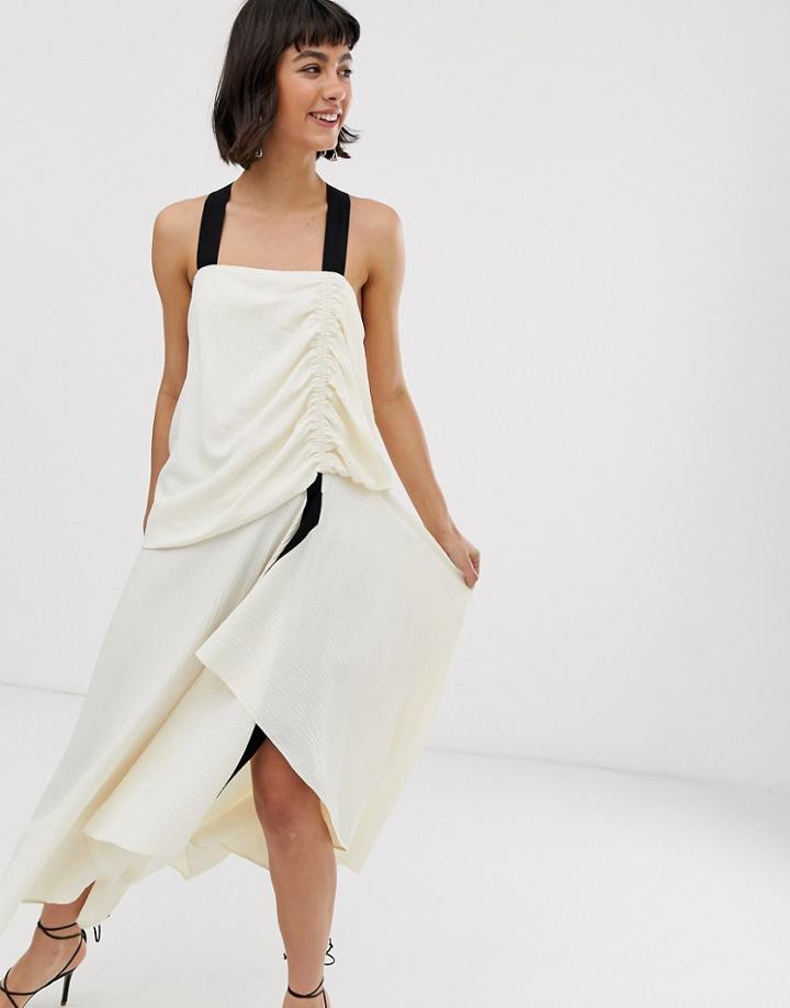 Asos Design Textured Maxi Dress With Grosgrain Straps - Cream