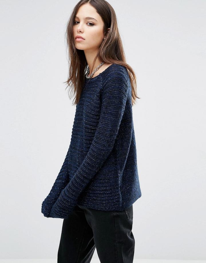 Brave Soul Horizontal Rib Sweater - Navy