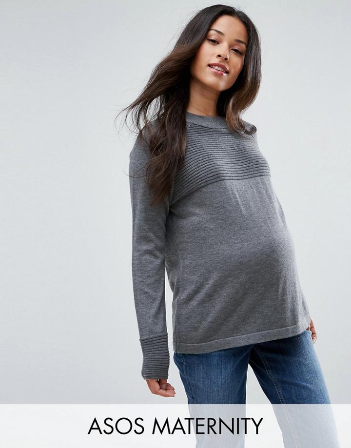 Asos Maternity Sweater With Ripple Stitch Detail - Gray