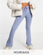 Asos Design Hourglass Exclusive Rib Kick Flare Pants With Lace-up Waist In Blue-blues