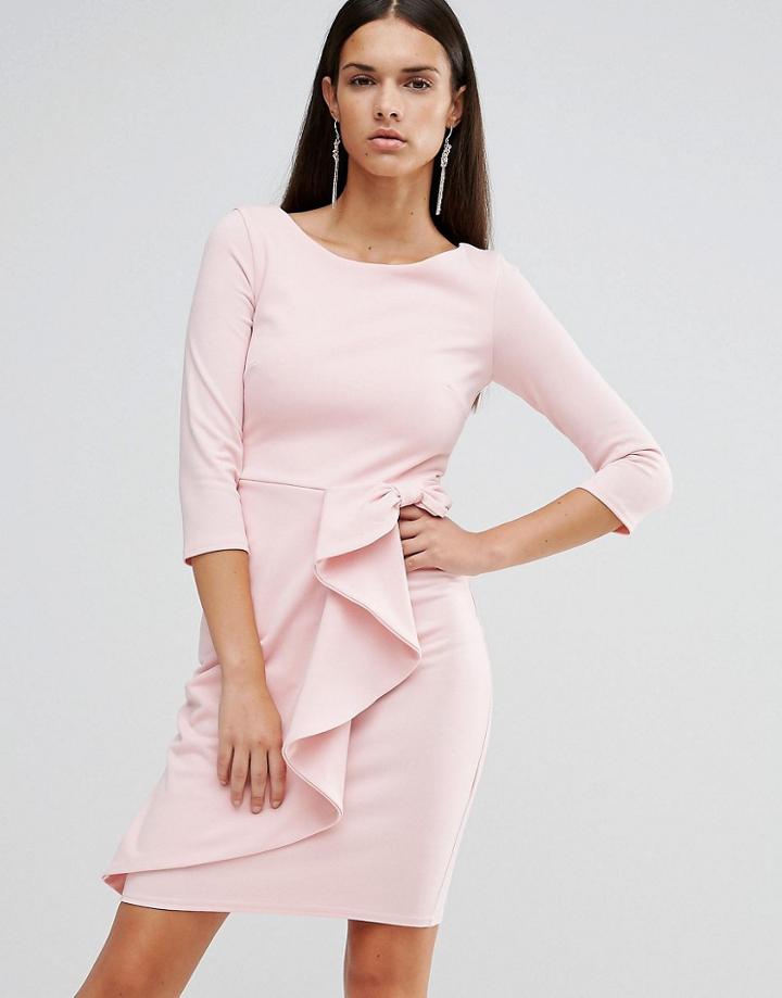City Goddess 3/4 Sleeve Waterfall Peplum Midi Dress - Pink