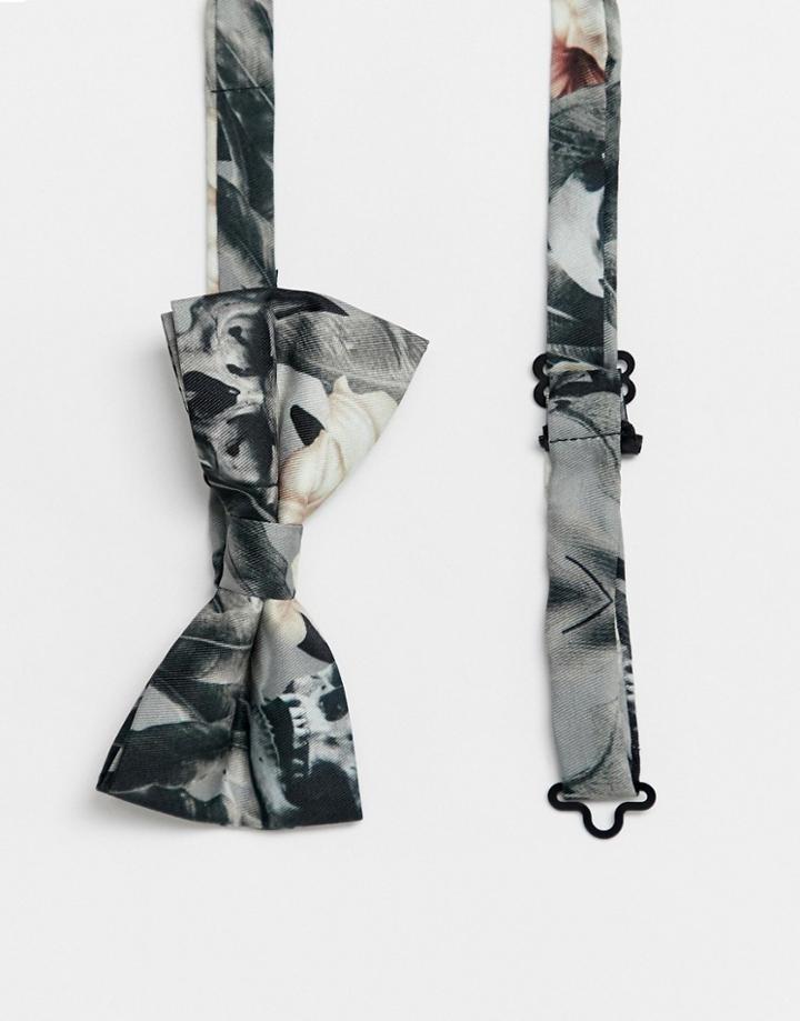 Religion Wedding Printed Sateen Bow Tie In Gray Floral - Gray