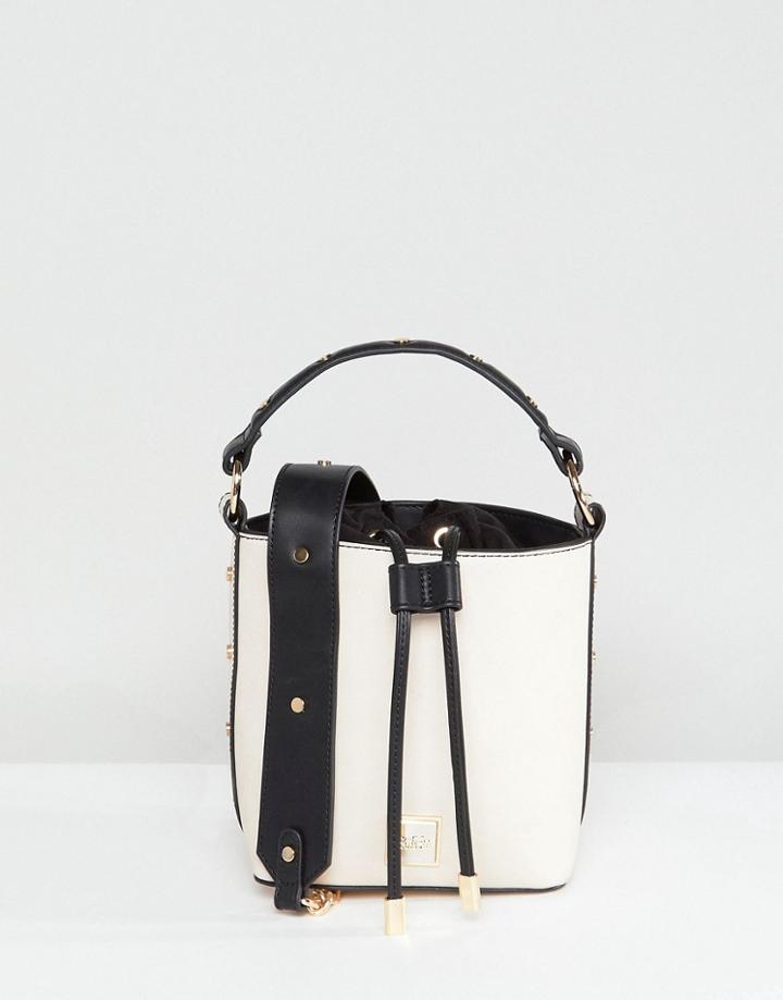Faith Studded Strap Bucket Cross Body Bag - White