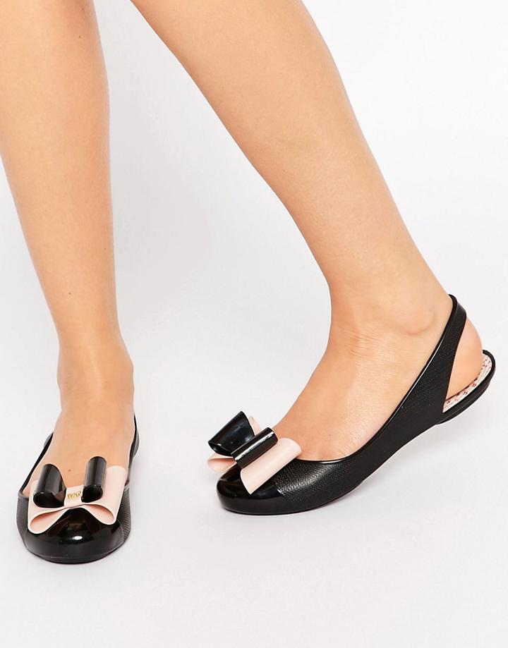 Zaxy Gift Bow Sling Flat Shoes - Black