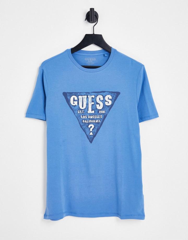 Guess T-shirt With Chest Triangle Logo In Blue