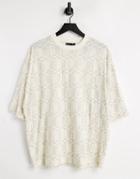 Asos Design Oversized T-shirt In Stone Organic Cotton With All Over Text Print-neutral