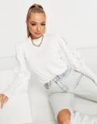 Qed London Sweater With Ruffle Sleeves In Ivory-white