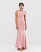 Jarlo Maxi Dress With Lace Open Back And Train In Pink - Pink