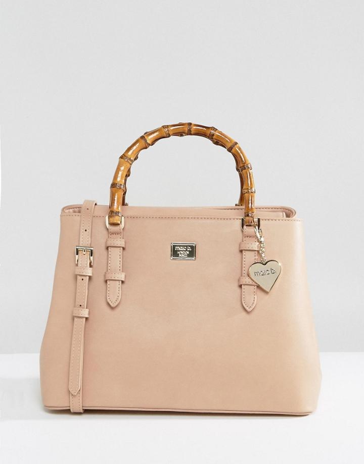 Marc B Structured Tote Bag With Bamboo Handle - Tan