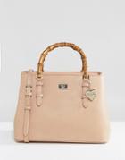 Marc B Structured Tote Bag With Bamboo Handle - Tan