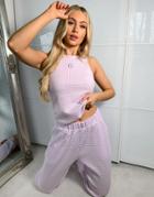 Asos Weekend Collective Lounge Waffle Racer Neck Tank In Lilac-purple