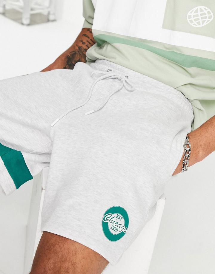 Asos Design Set Oversized Jersey Shorts With Side Stripe-grey