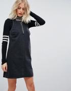 Asos Denim Shift Dress In Washed Black With Circular Ring Pull - Black