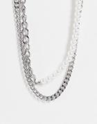 Topshop Faux Pearl And Chain Mixed Multirow Necklace In Silver
