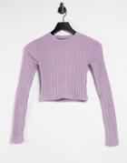 Pull & Bear Soft Touch Ribbed Long Sleeve Top In Lilac-purple