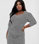 Another Reason Plus Ruched Front Mini Bodycon Dress With Puff Sleeves In Stripe