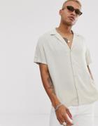 Asos Design Oversized Viscose Shirt With Low Revere In Ecru-cream