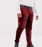 Asos Design Plus Super Skinny Smart Pants In Burgundy Velvet With Gold Piping-red