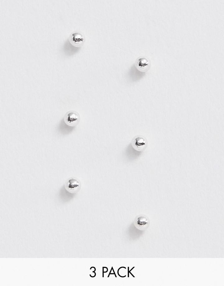 Asos Design Pack Of 3 Tiny Stud Earrings In Silver Tone - Silver