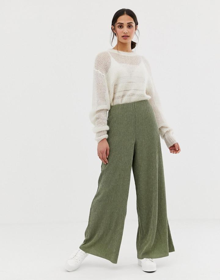 Asos Design Wide Leg Pants In Jersey Crinkle - Green