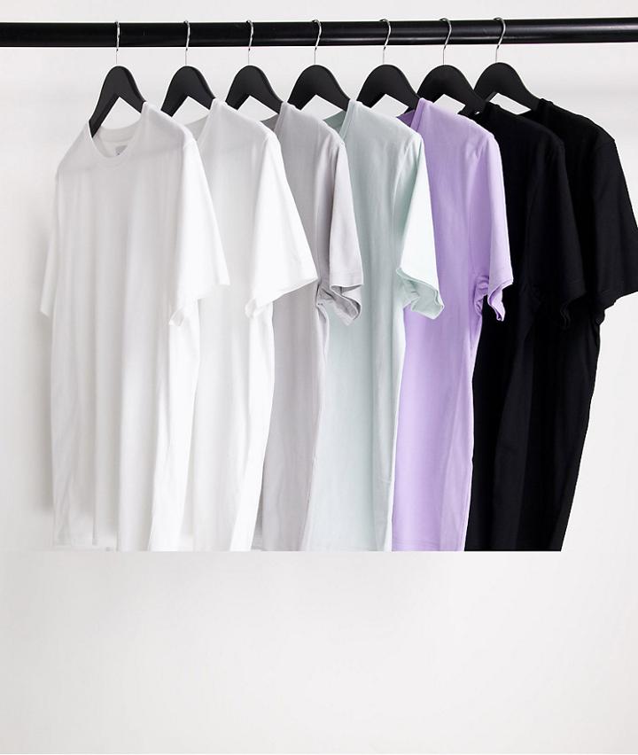 Topman 7 Pack Classic T-shirt White, Black, Light Gray, Light Green And Lilac - Multi